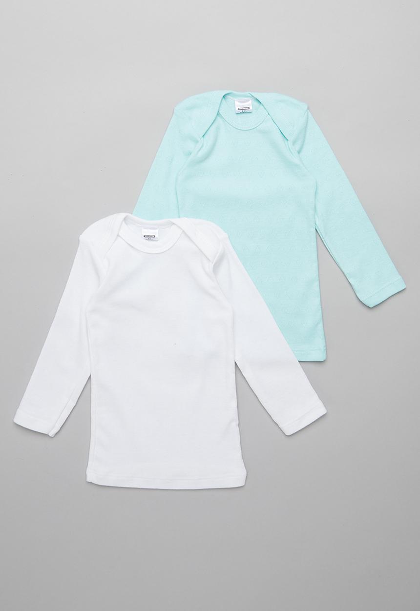 Pop Candy - 2 pack long sleeve tee - white & aqua