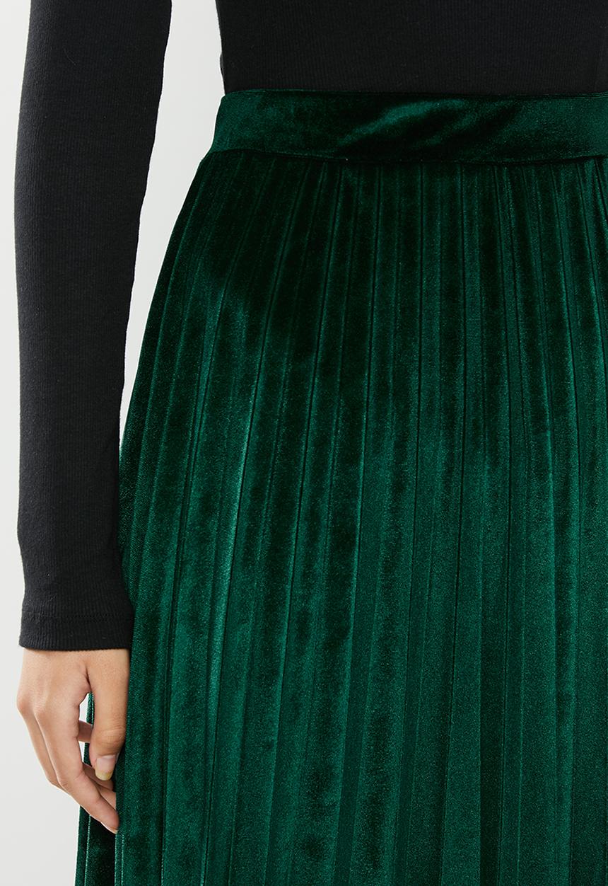 Blake - Velour midi pleated skirt - green