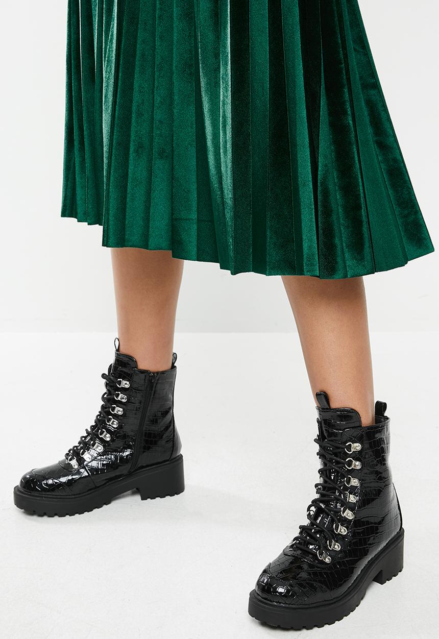 Blake - Velour midi pleated skirt - green