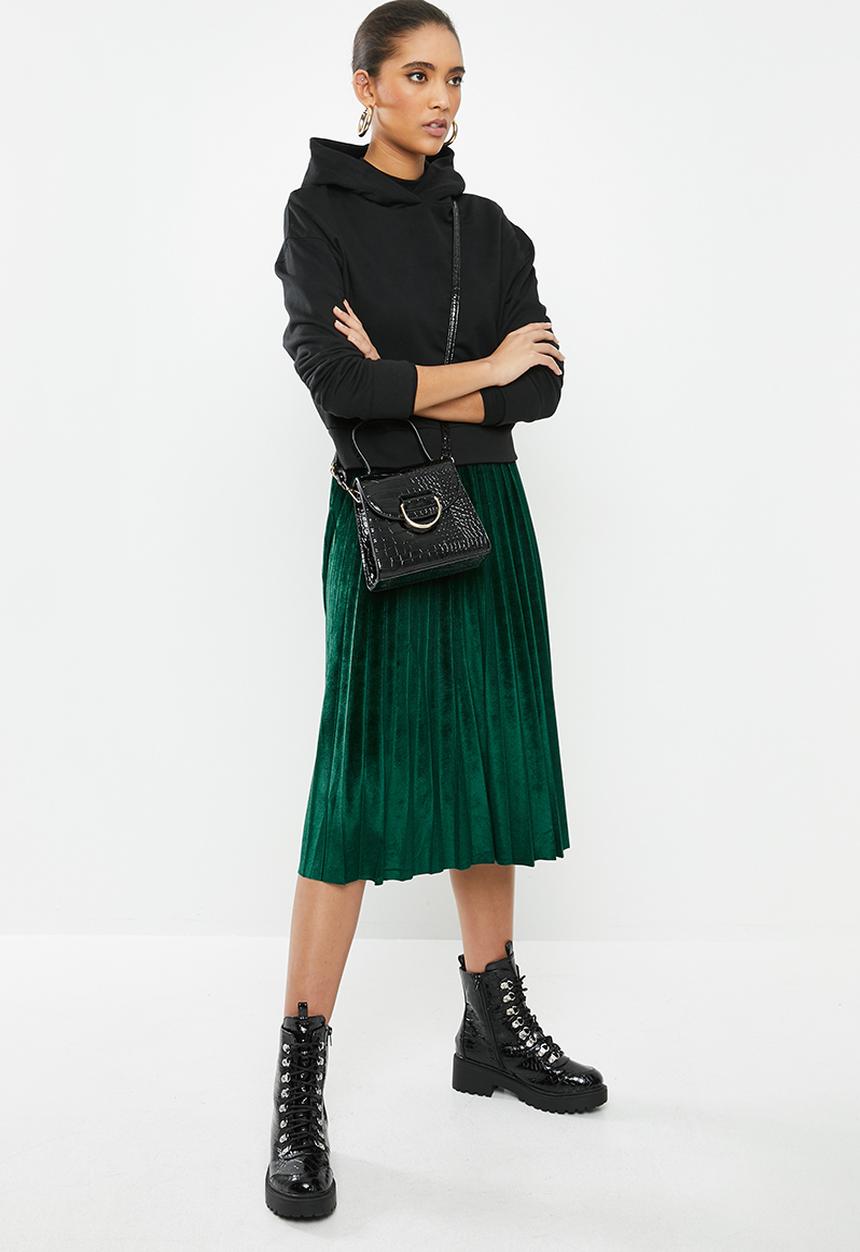 Blake - Velour midi pleated skirt - green