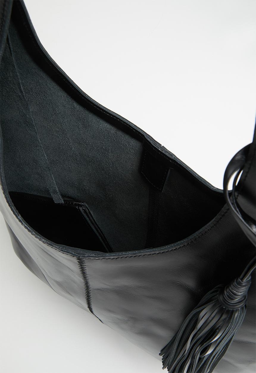 FSP Collection - Raw edge Sammy veg leather bag - black