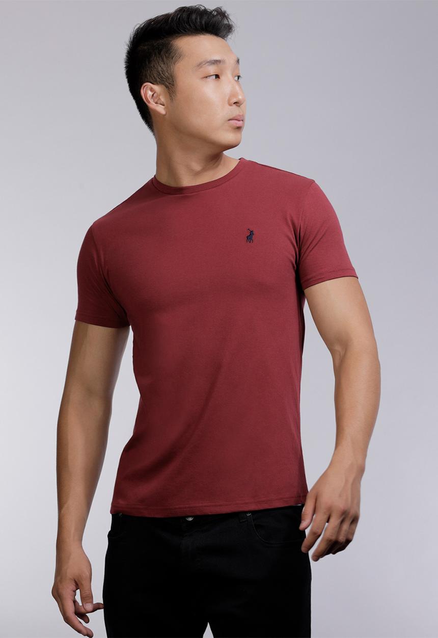 POLO - Lucas plain crew neck T-shirt - burgundy