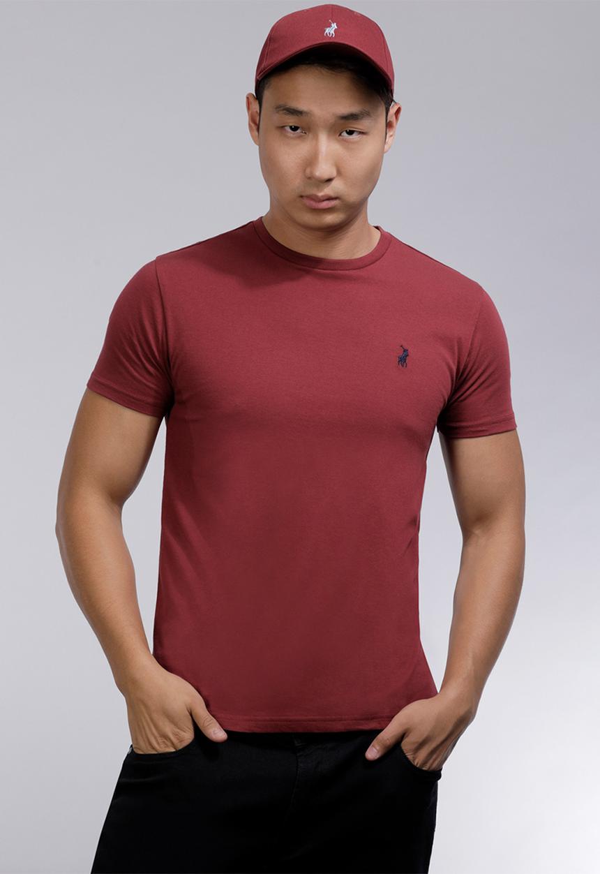 POLO - Lucas plain crew neck T-shirt - burgundy