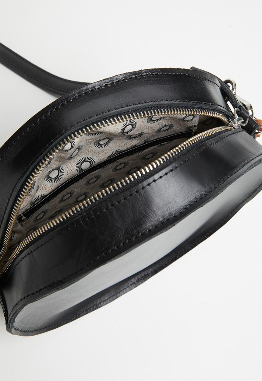 FSP Collection - Raw edge round veg leather bag - black