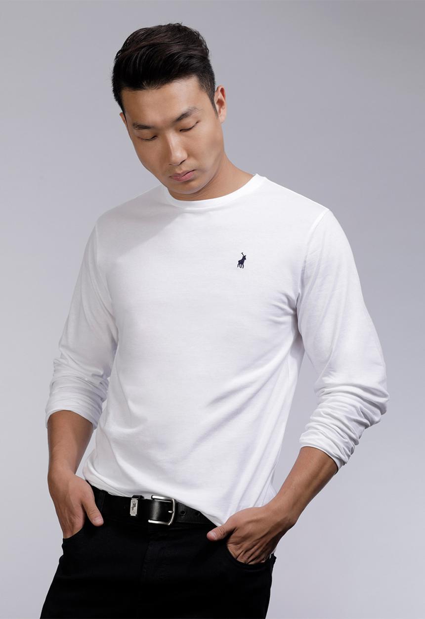 POLO - Mens Paul long sleeve crew neck T-shirt - white
