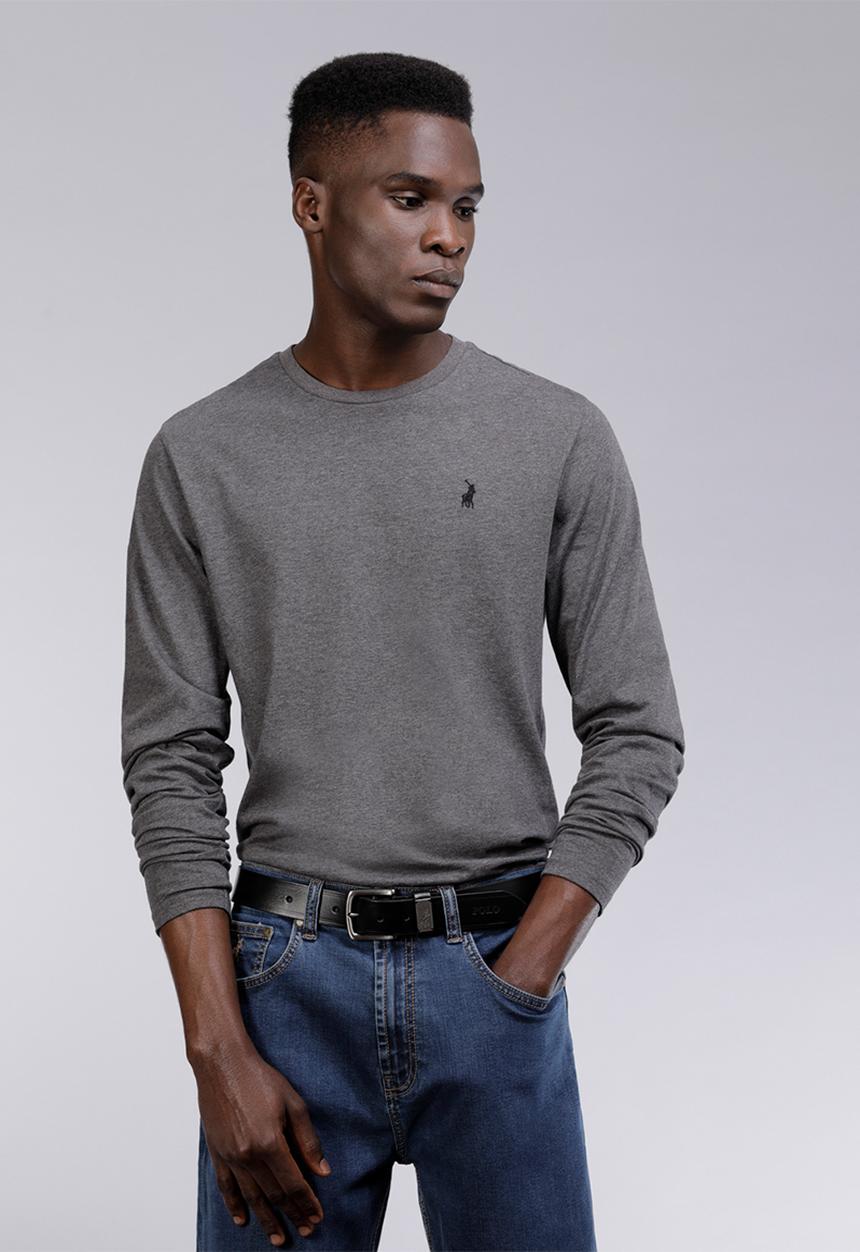 POLO - Mens Paul long sleeve crew neck T-shirt - charcoal 