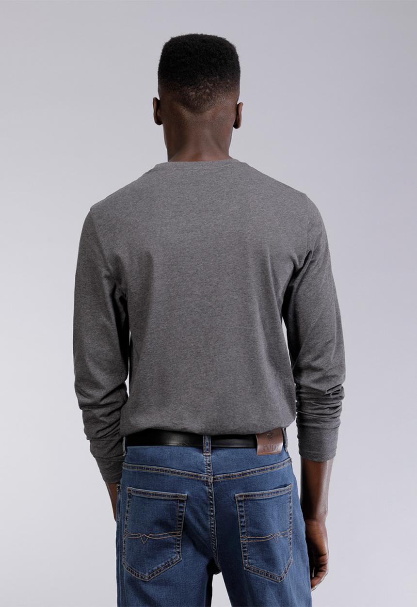 POLO - Mens Paul long sleeve crew neck T-shirt - charcoal 