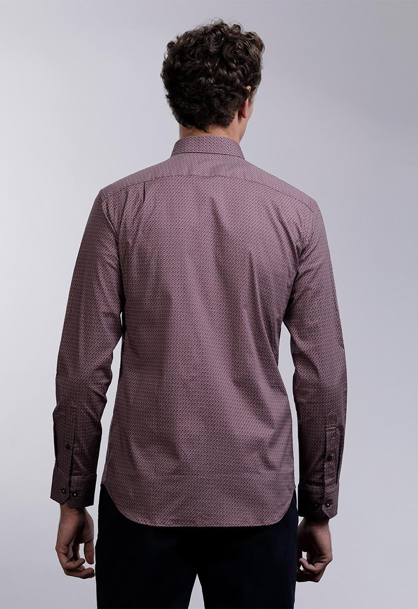 POLO - Mens oscar signature pattern long sleev shirt- burgundy