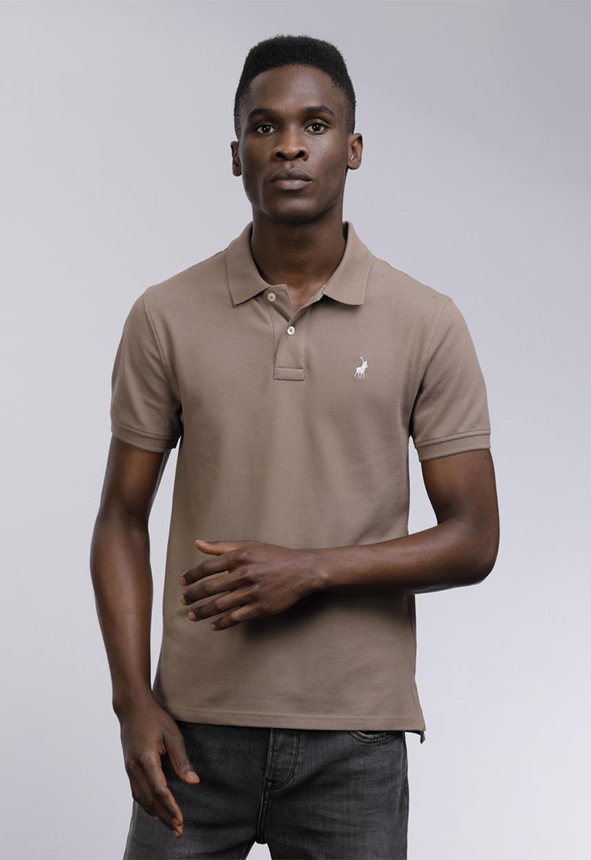 POLO - Mens carter custom fit short sleeve  pique golfer- light brown
