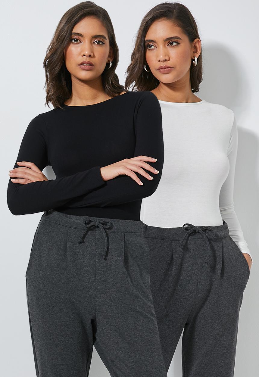 Superbalist - 2 Pack splash neckline bodysuit - black & milk