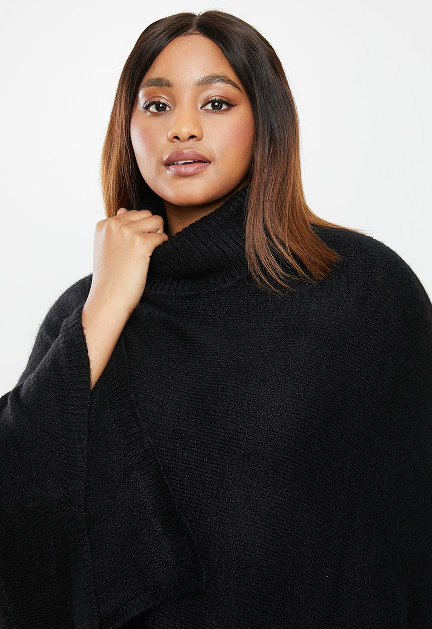 edit Plus - Plus rolled neck poncho - black