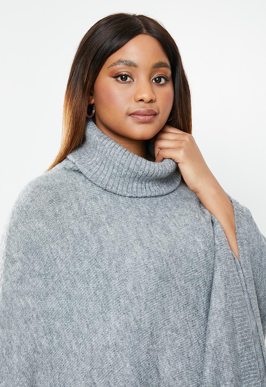 edit Plus - Plus rolled neck poncho - grey