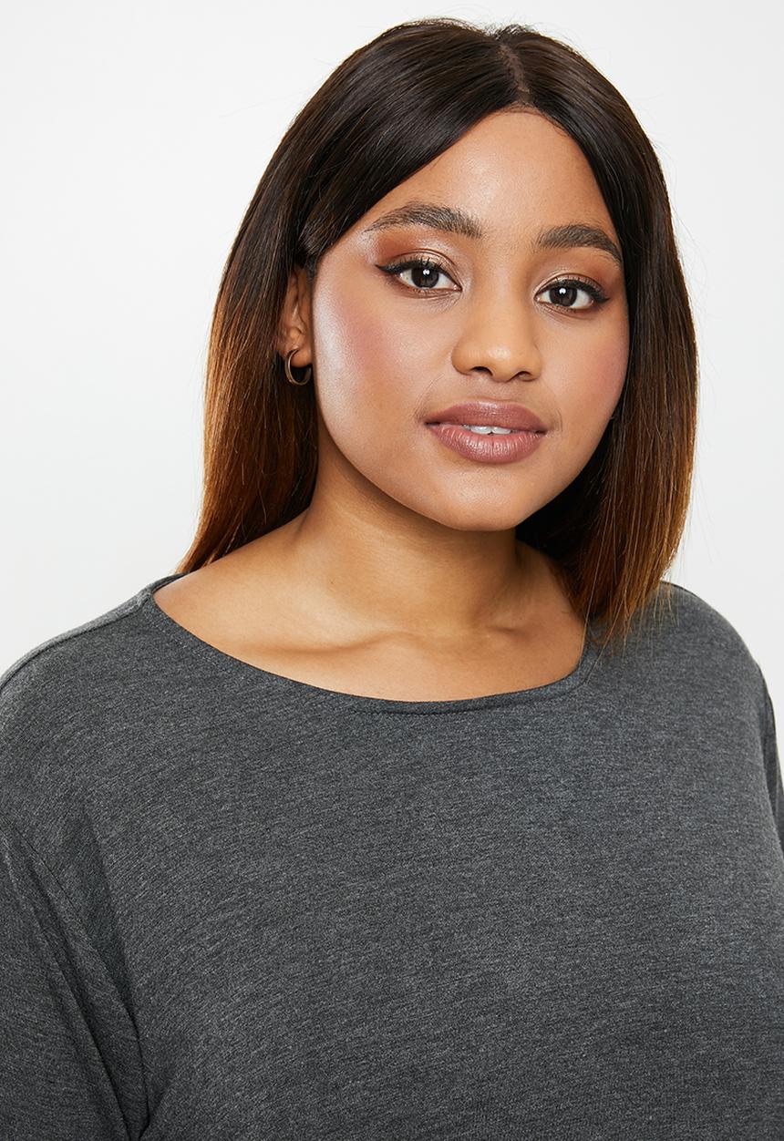 edit Plus - Curved hem basic tee - grey
