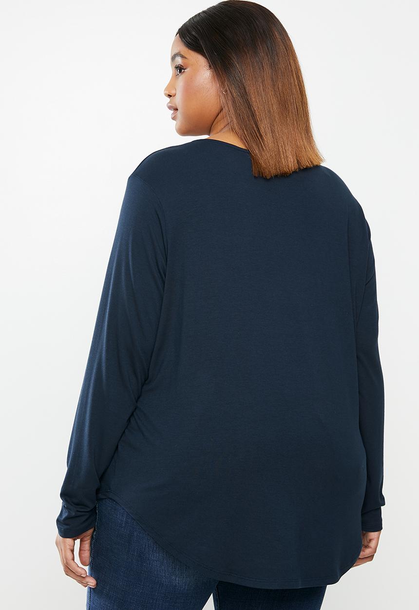 edit Plus - Curved hem basic tee - navy