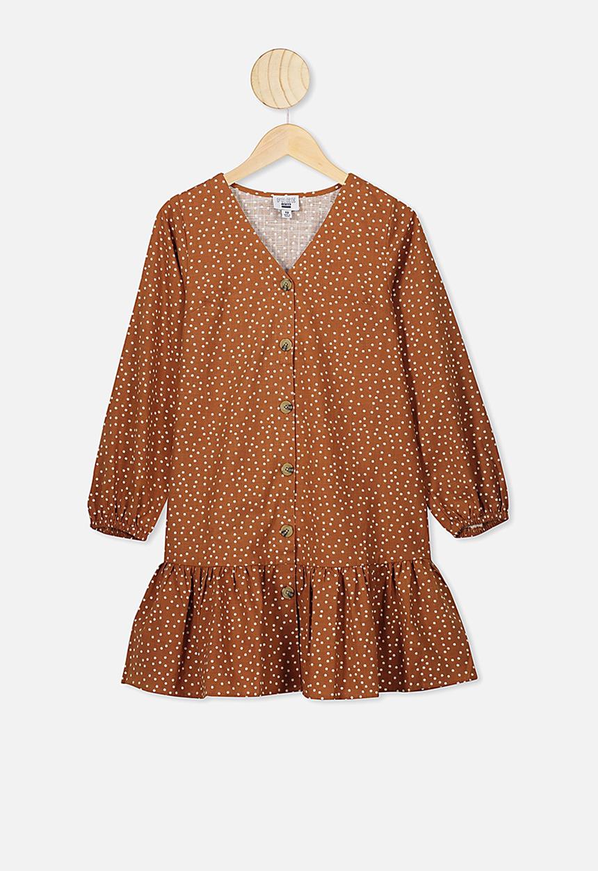 Free by Cotton On - Leila long sleeve dress - brown & white 
