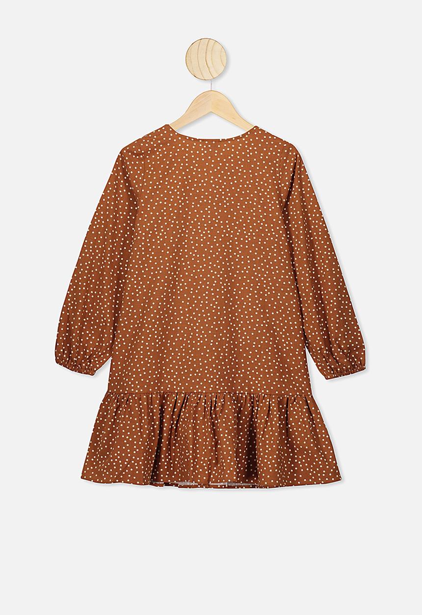 Free by Cotton On - Leila long sleeve dress - brown & white 
