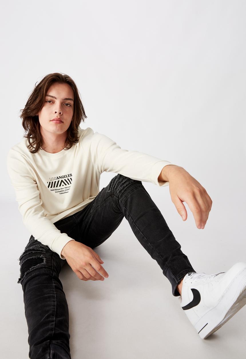Factorie - Curved long sleeve graphic T-shirt - cream
