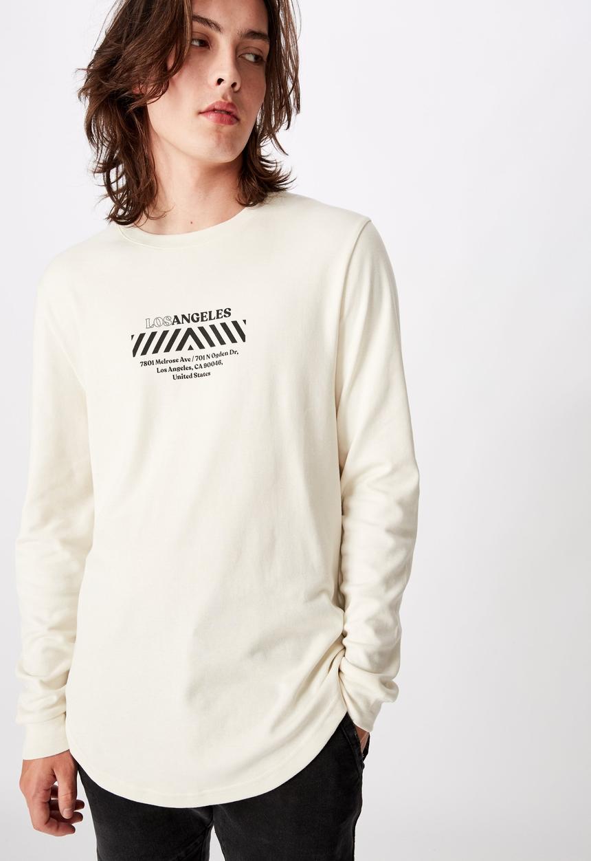 Factorie - Curved long sleeve graphic T-shirt - cream