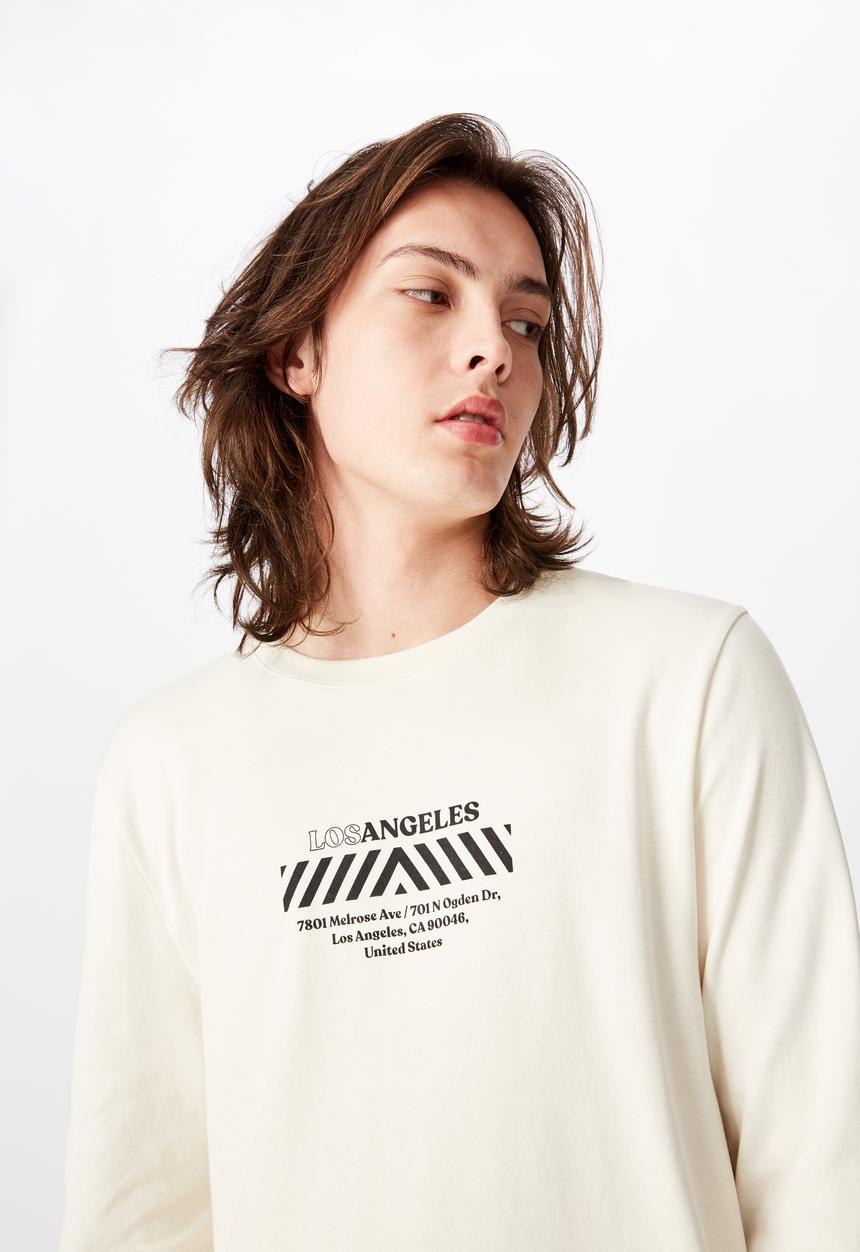 Factorie - Curved long sleeve graphic T-shirt - cream