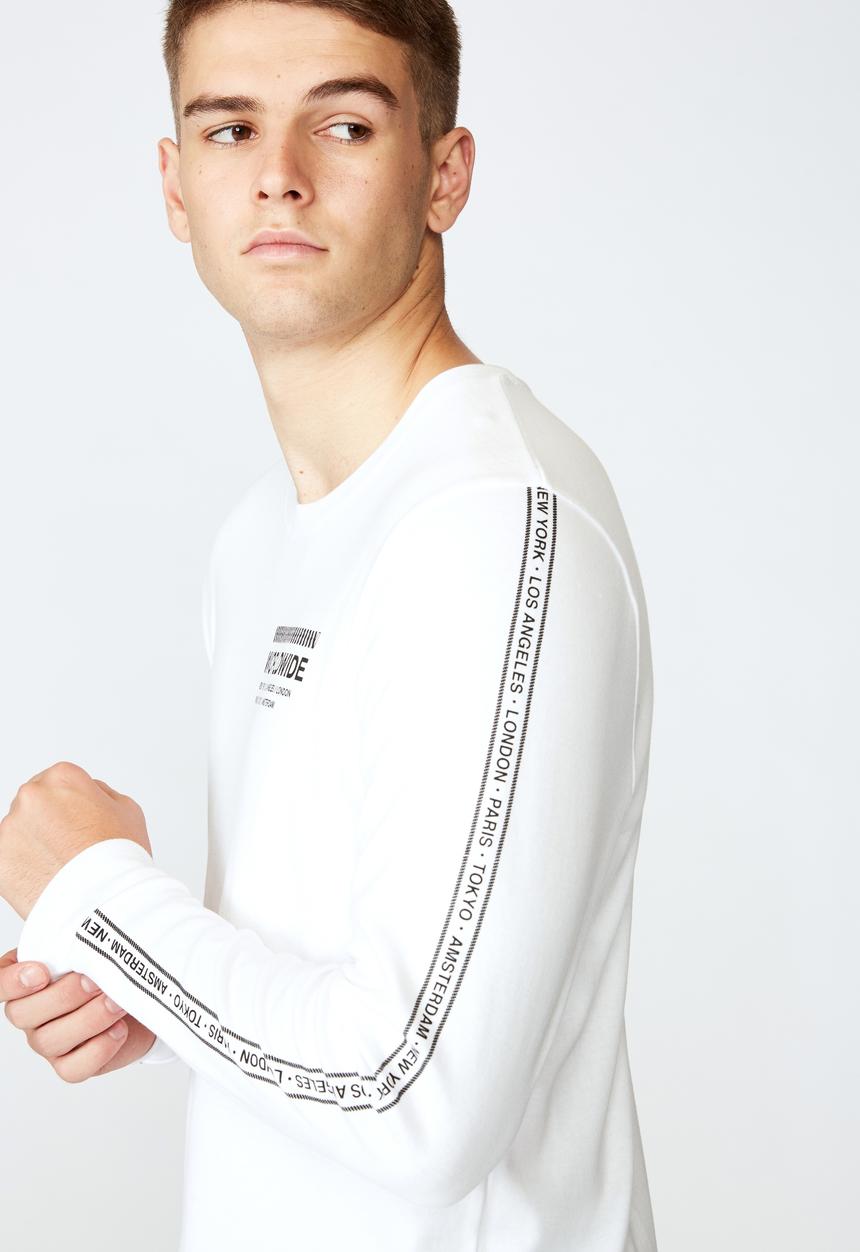 Factorie - Curved long sleeve graphic T-shirt - white