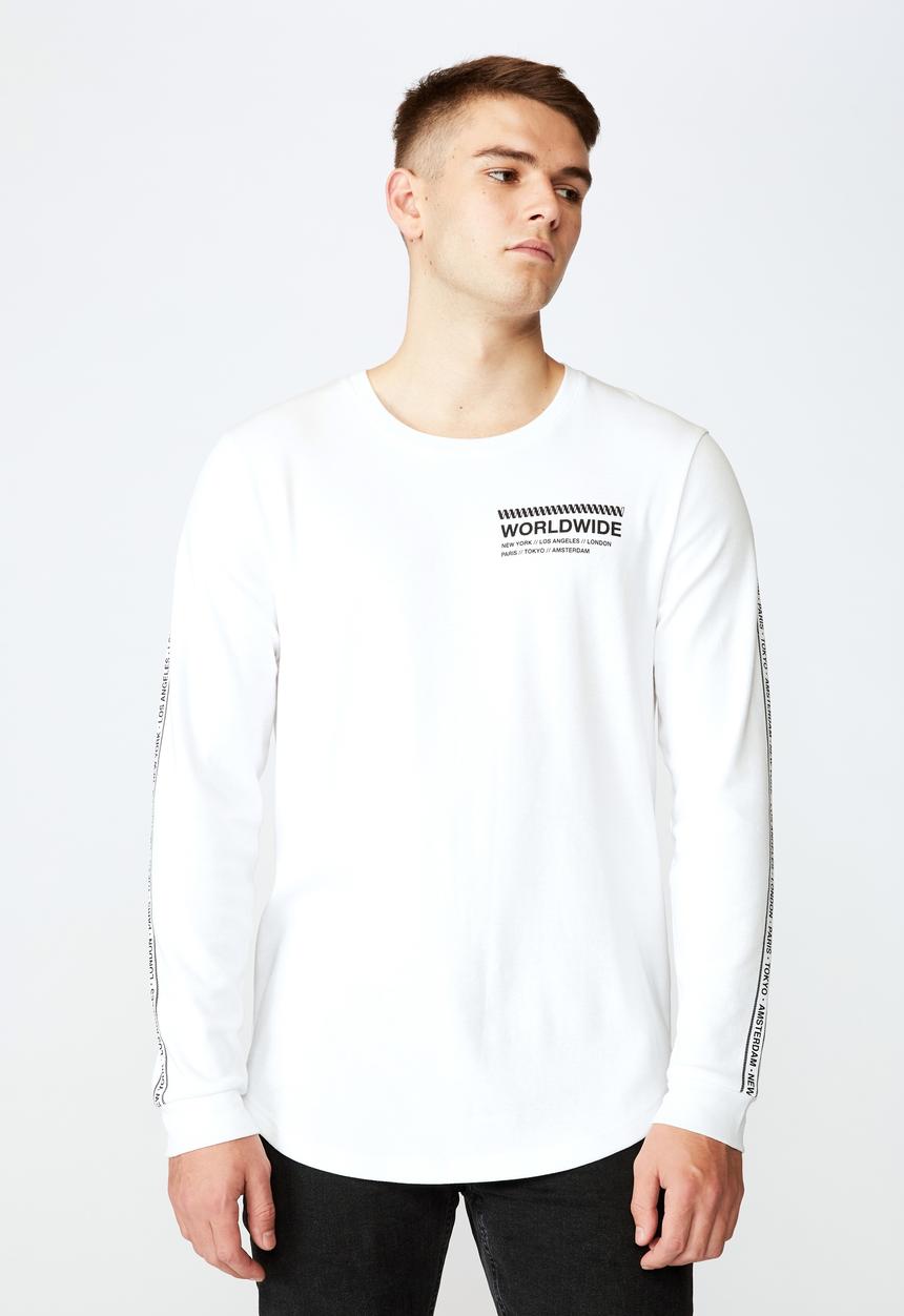 Factorie - Curved long sleeve graphic T-shirt - white