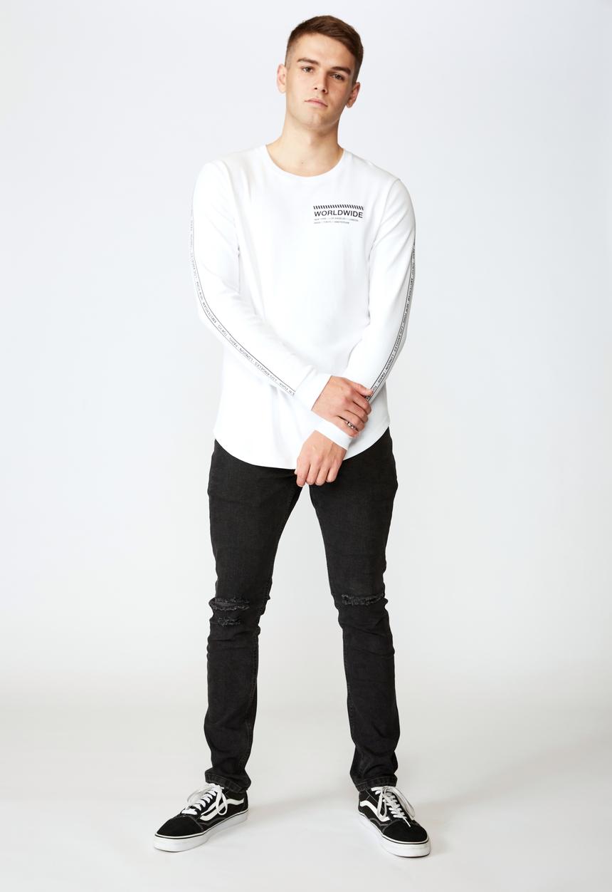 Factorie - Curved long sleeve graphic T-shirt - white