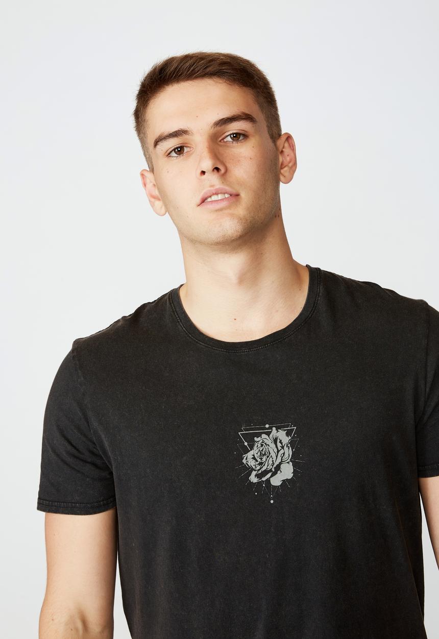 Factorie - Center rose curved graphic T-shirt - washed black