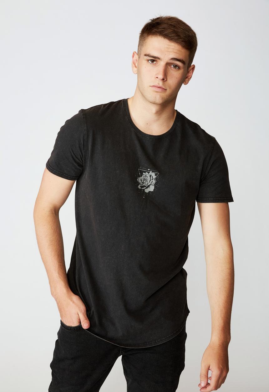 Factorie - Center rose curved graphic T-shirt - washed black