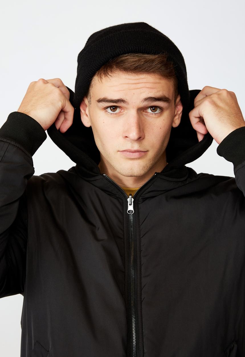 Factorie - Reversible hooded bomber - black