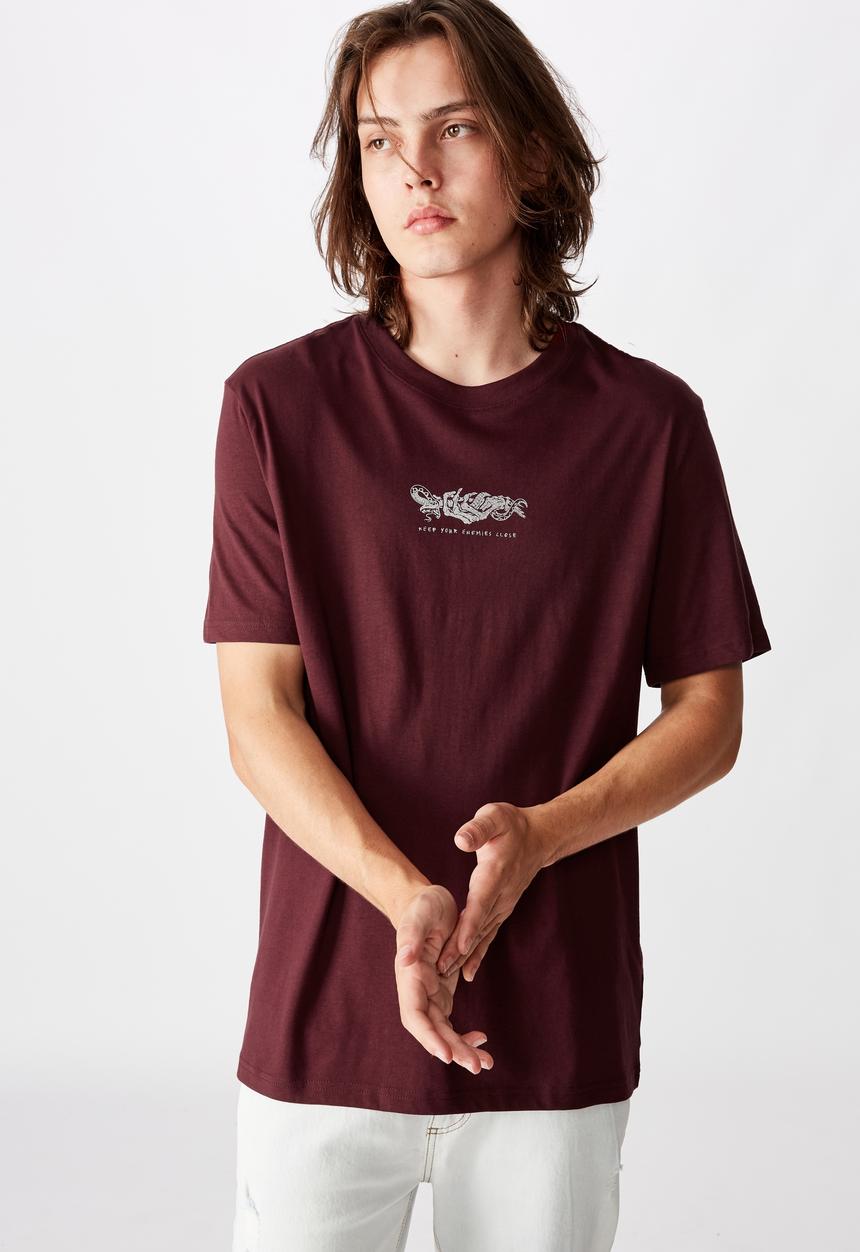 Factorie - Enemies regular graphic T-shirt - burgundy