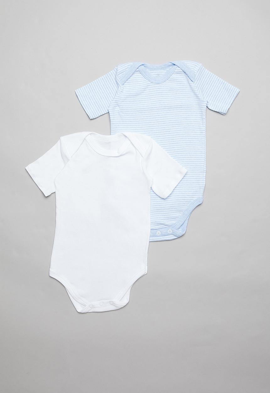 Pop Candy - 2 Pack short sleeve body vests - blue & white