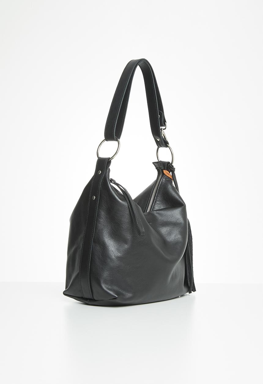 FSP Collection - Hoop slouch dakota leather bag - black