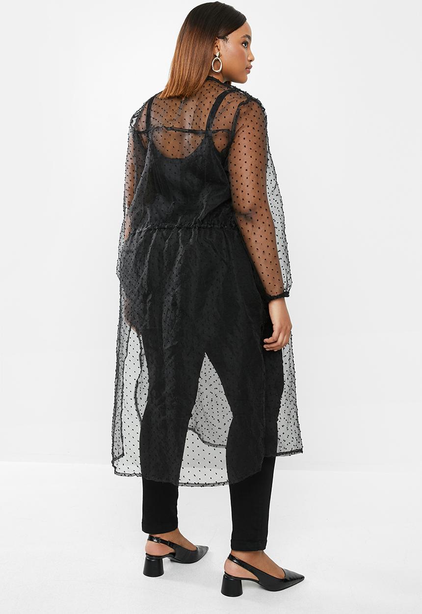 edit Plus - Printed sheer longline shirt - black dobby