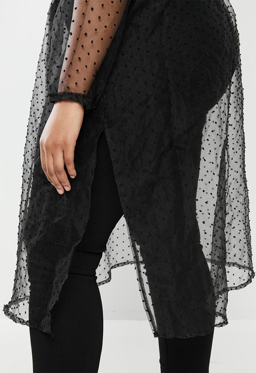 edit Plus - Printed sheer longline shirt - black dobby