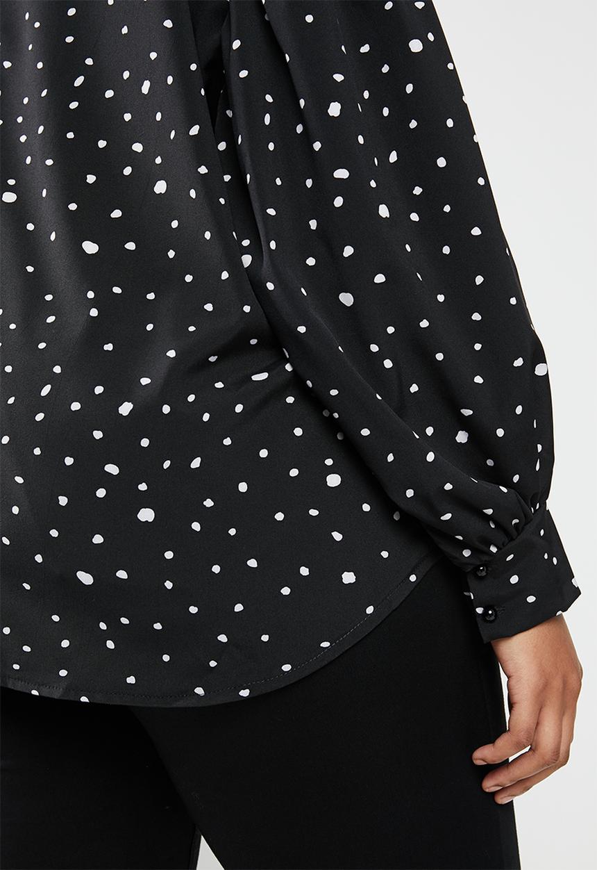 edit Plus - Highneck spot blouse(plus) - black & white 