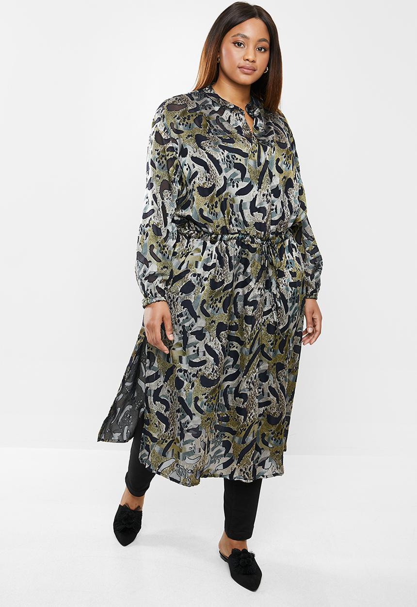 edit Plus - Printed sheer longline shirt - multi 