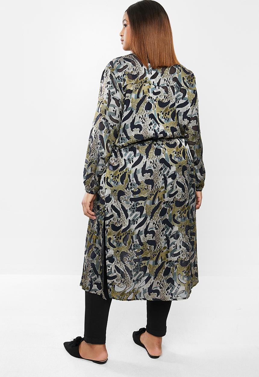 edit Plus - Printed sheer longline shirt - multi 