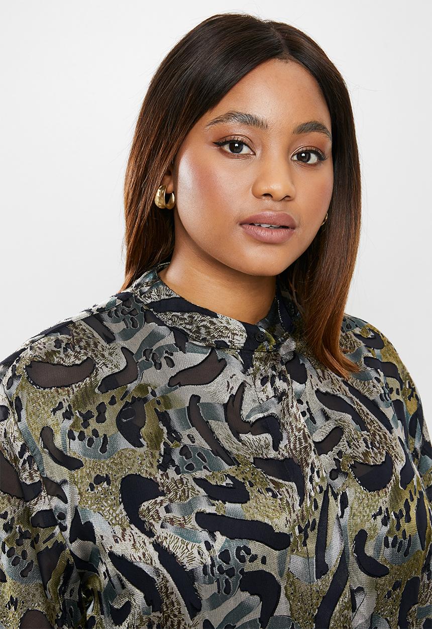 edit Plus - Printed sheer longline shirt - multi 
