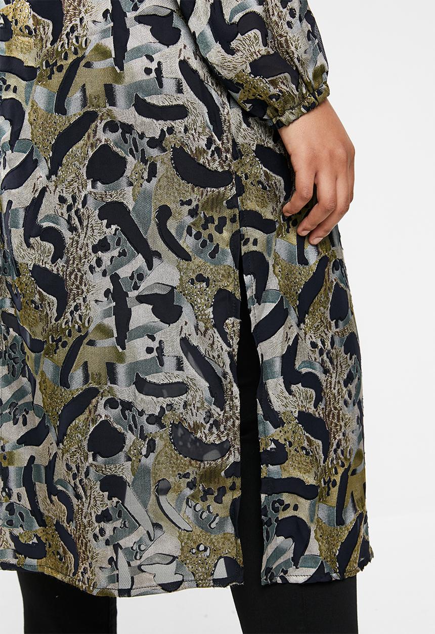 edit Plus - Printed sheer longline shirt - multi 