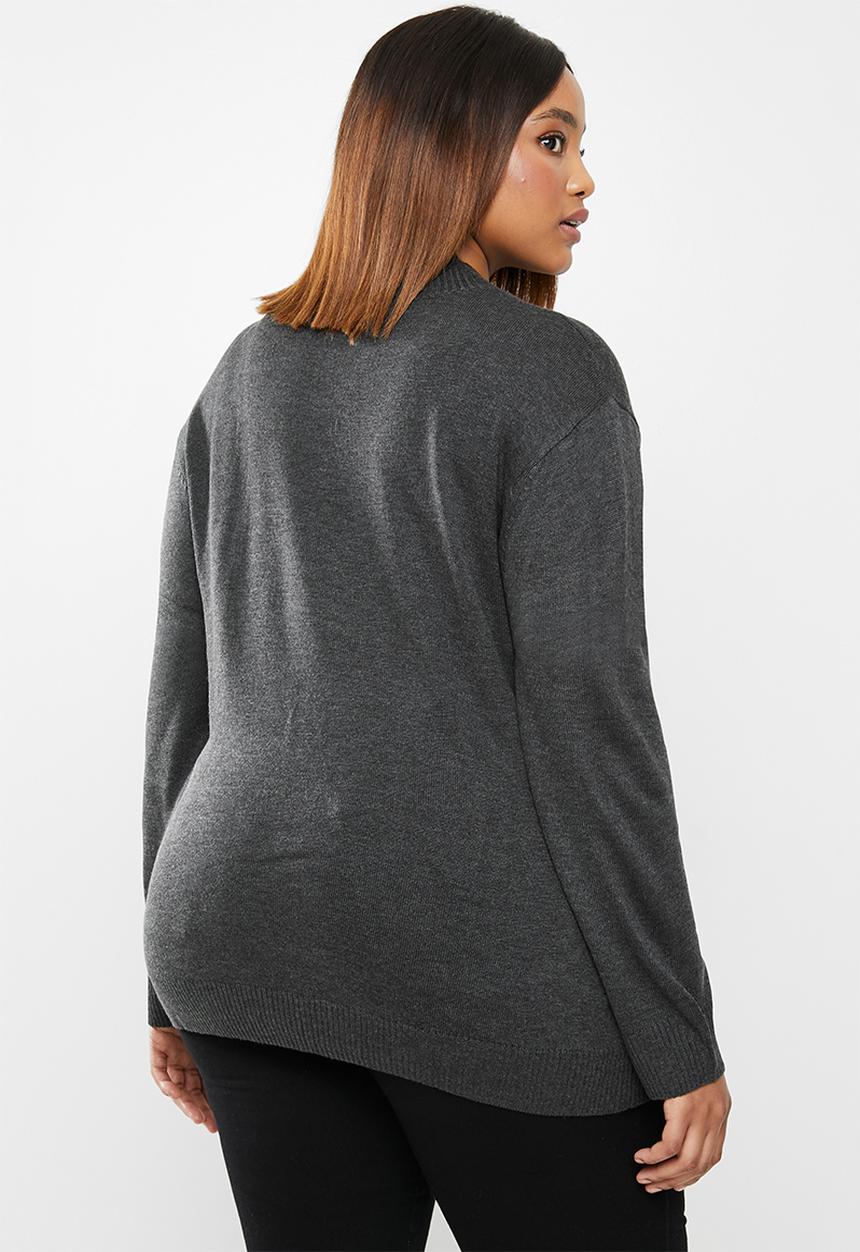 edit Plus - Knitwear basic poloneck(plus) - charcoal