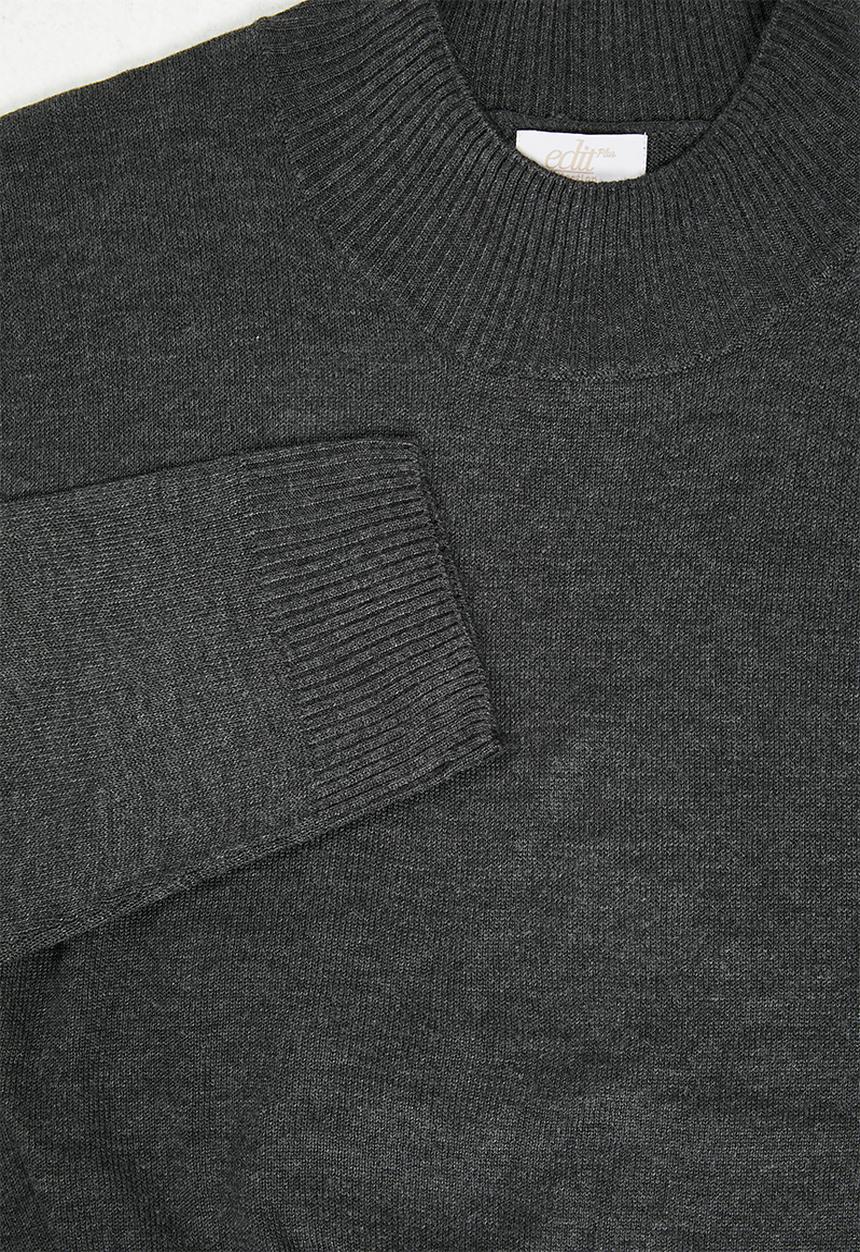 edit Plus - Knitwear basic poloneck(plus) - charcoal