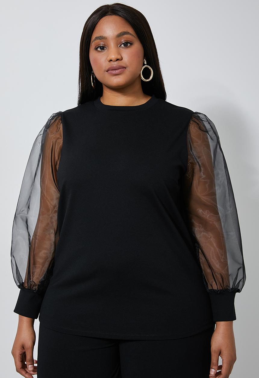 Superbalist - Organza puff sleeve (plus) - black