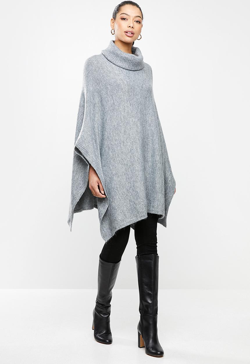 edit - Rolled neck poncho - grey 