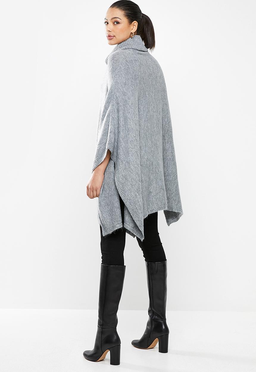 edit - Rolled neck poncho - grey 