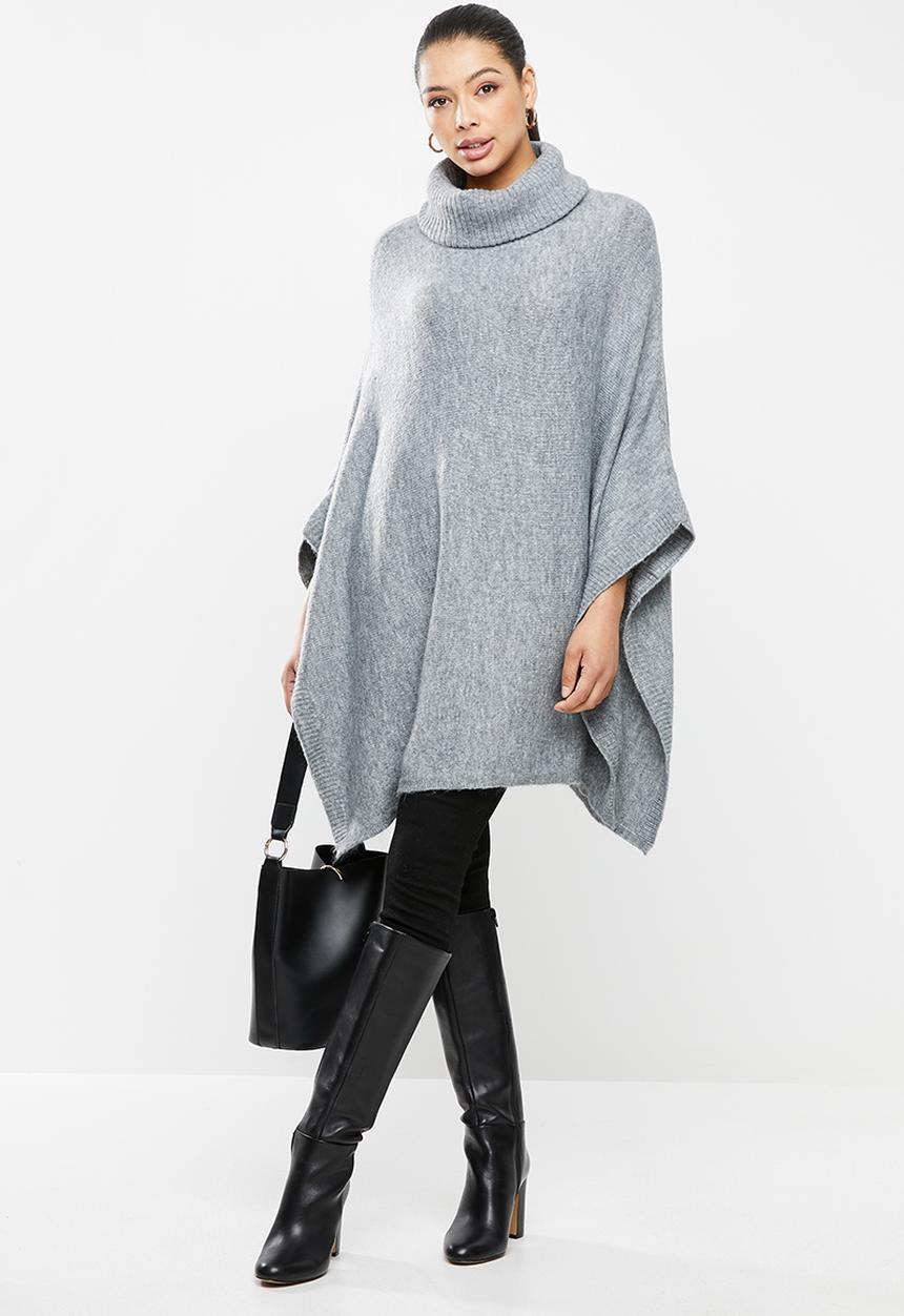 edit - Rolled neck poncho - grey 