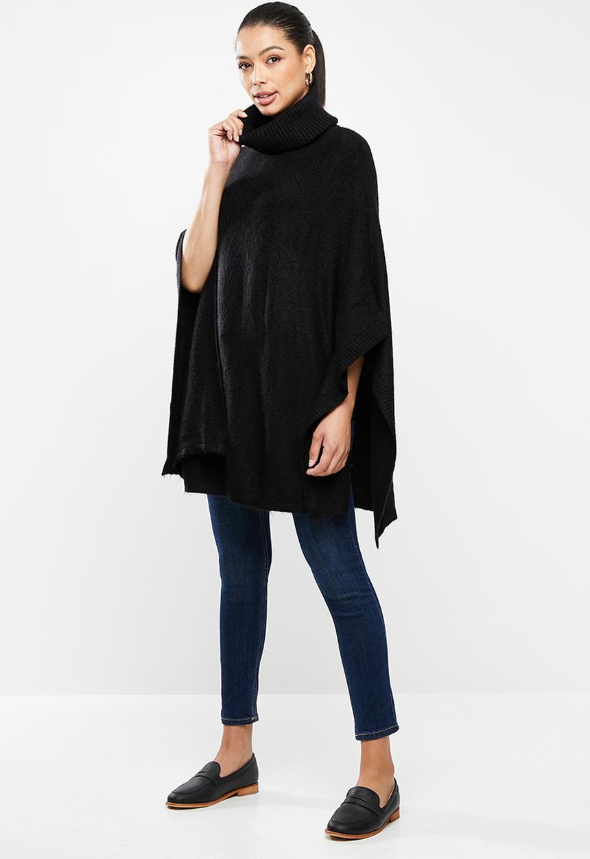 edit - Rolled neck poncho - black