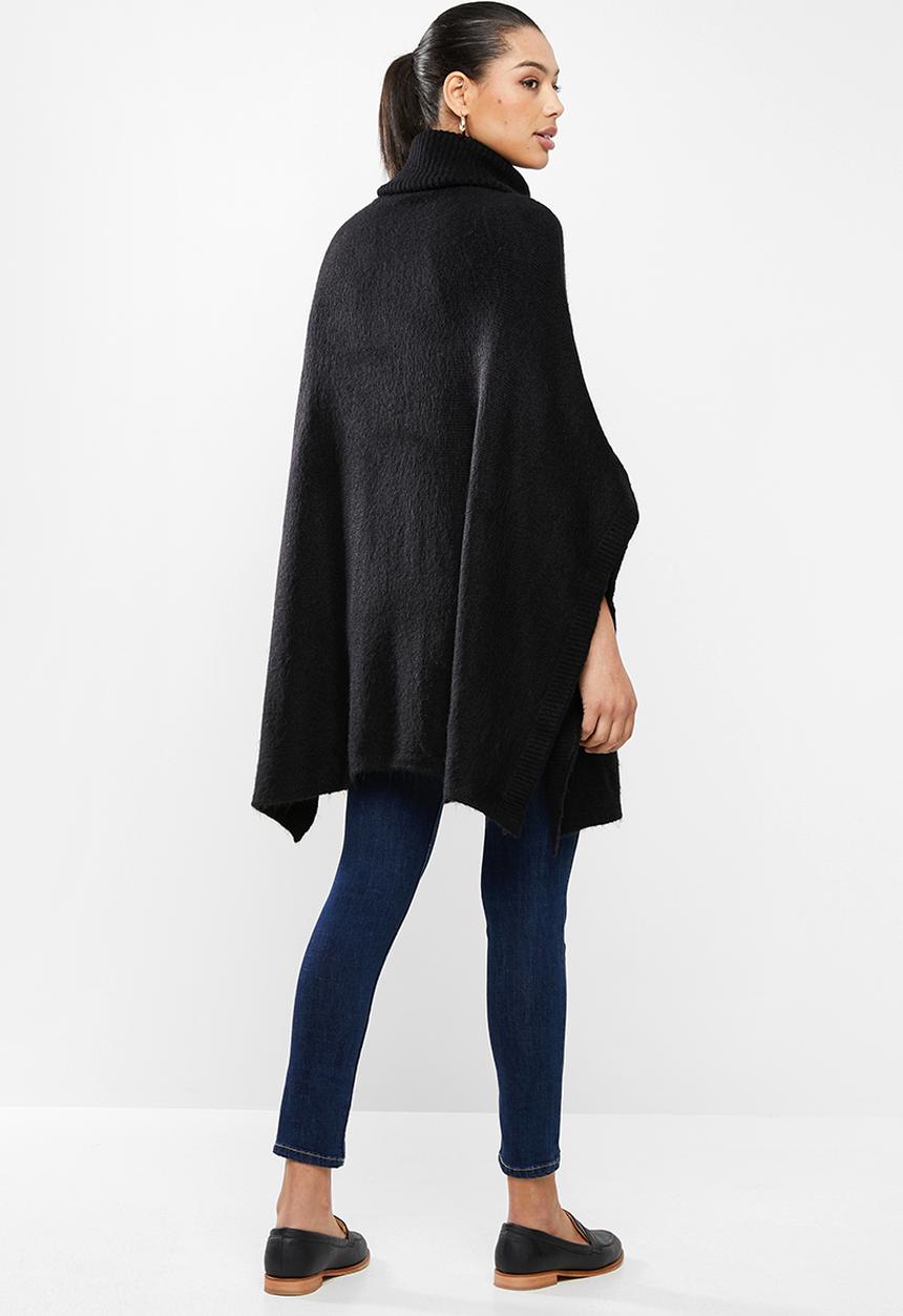 edit - Rolled neck poncho - black