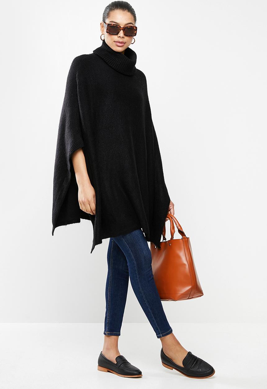 edit - Rolled neck poncho - black