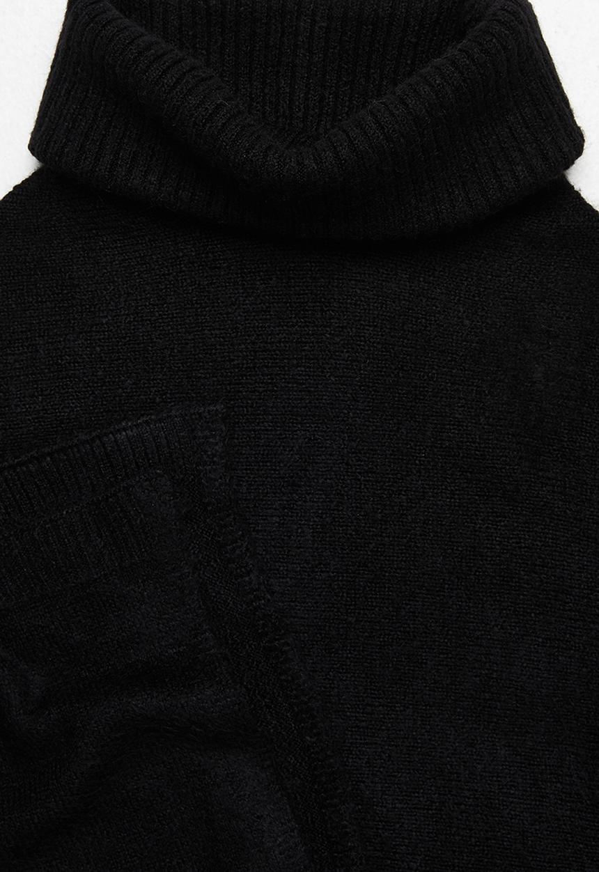edit - Rolled neck poncho - black