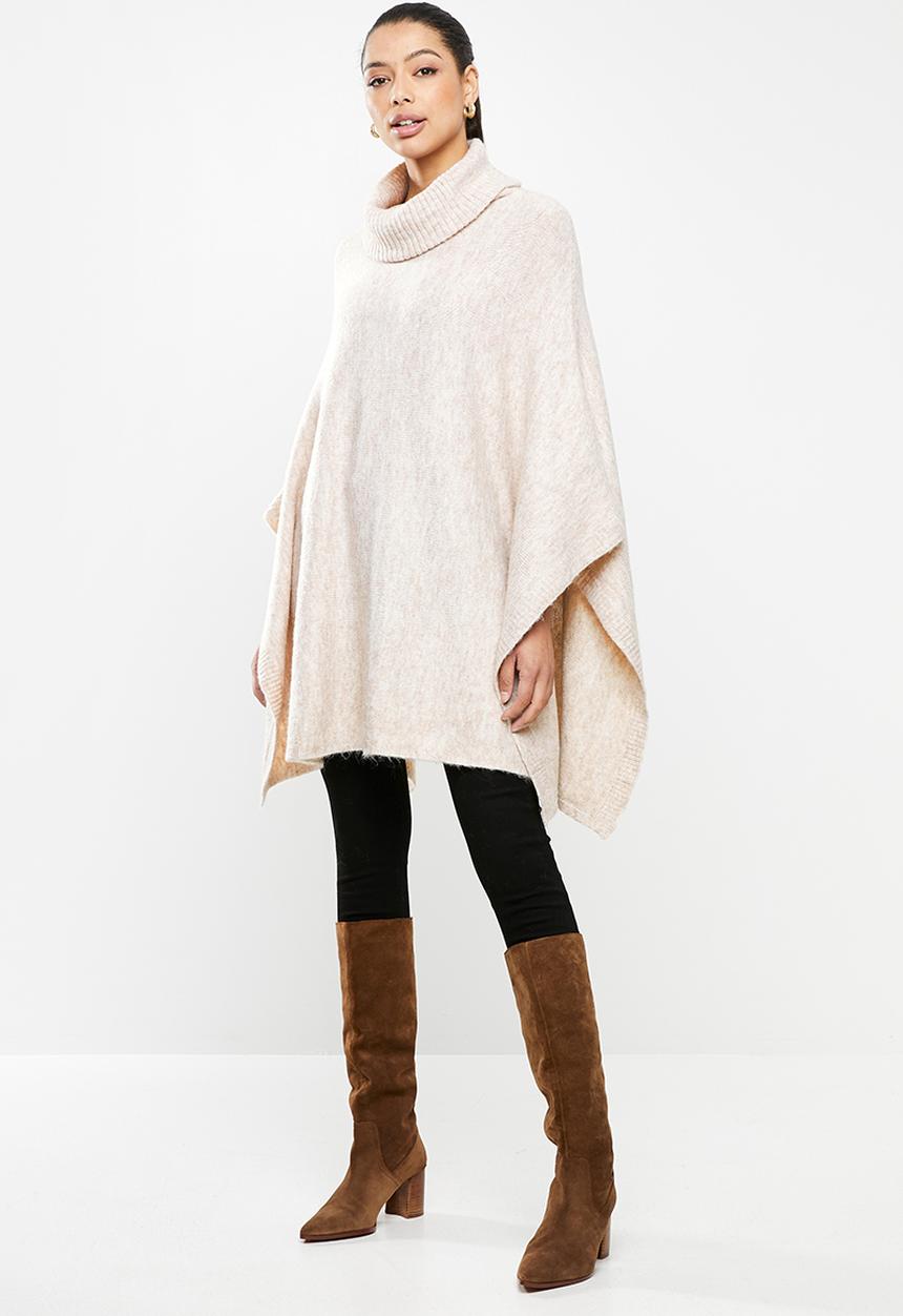 edit - Rolled neck poncho - beige